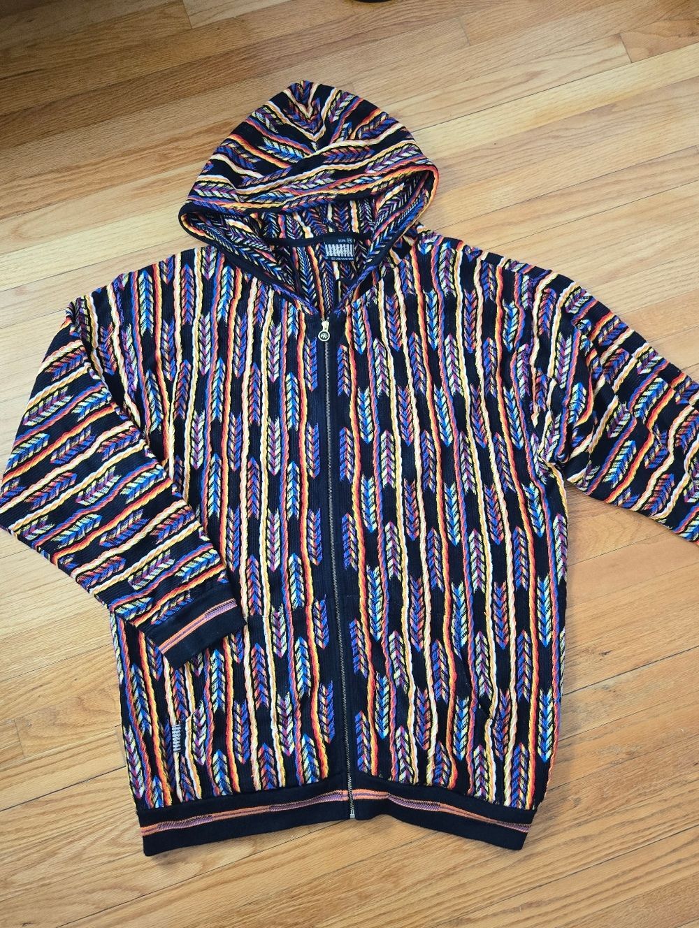 Vintage Y2K streetwear multi-color Full zip Hoodie Knit Sweater Urbanwear 90s